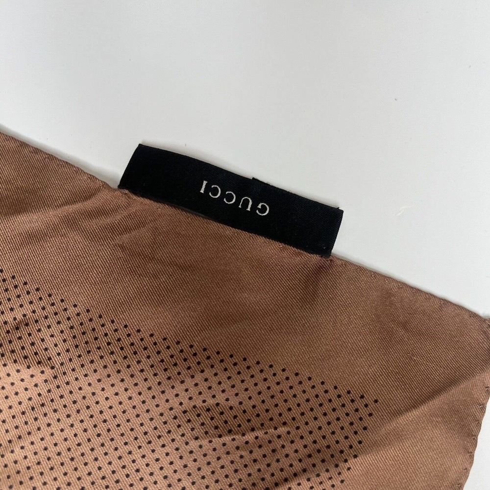 Gucci Brown Handkerchief 100% Silk with Polka Dots Has Small Marks * 45x45 - Picture 3 of 4